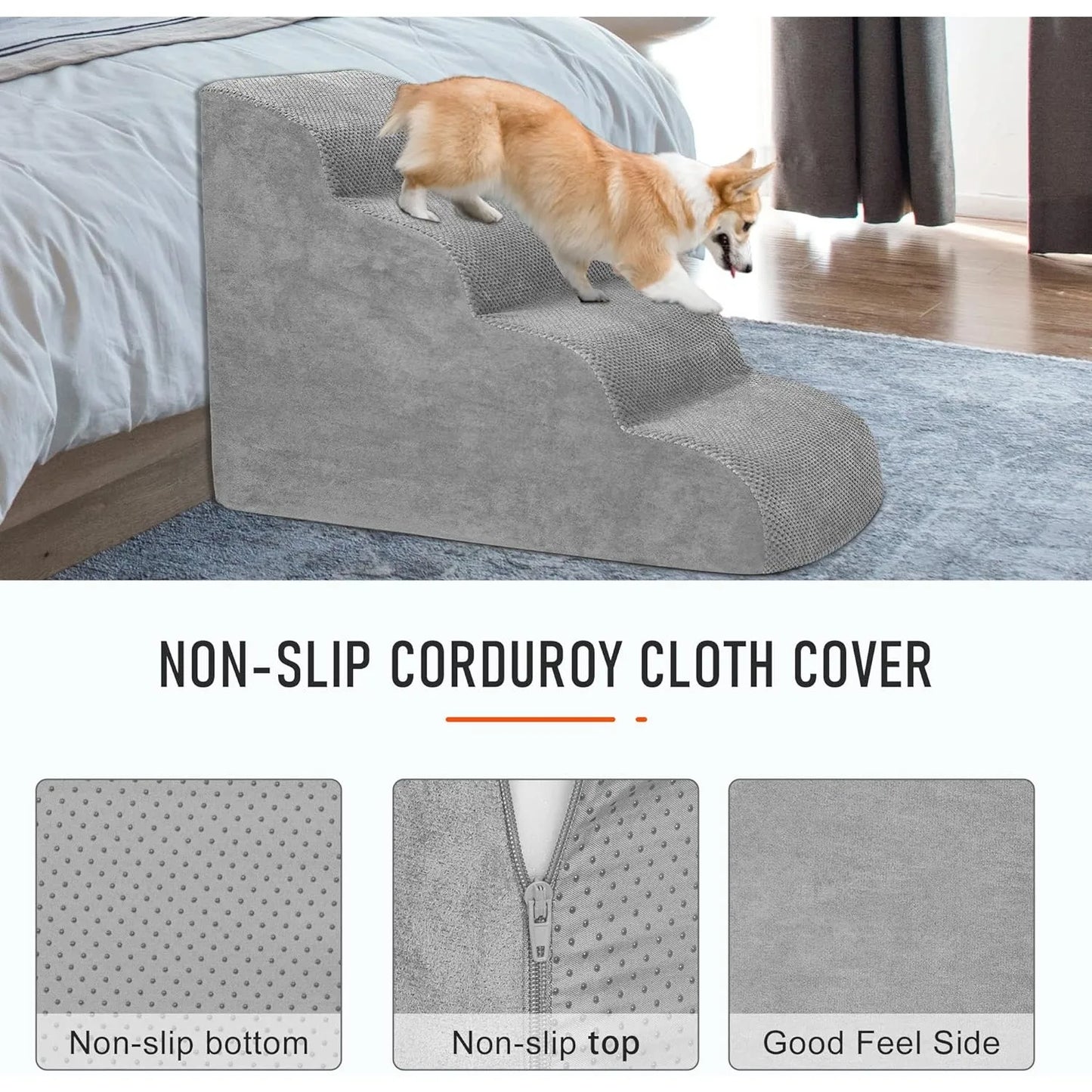 Pet Stairs for Large Dogs and Cats High Density Soft Foam Extra Wide Non-Slip Steps for High Beds and Couches