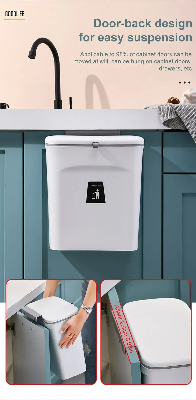 7L 9L Wall Mounted Trash Can with Lid for Kitchen and Bathroom Stylish Waste Bin Eco-Friendly Design