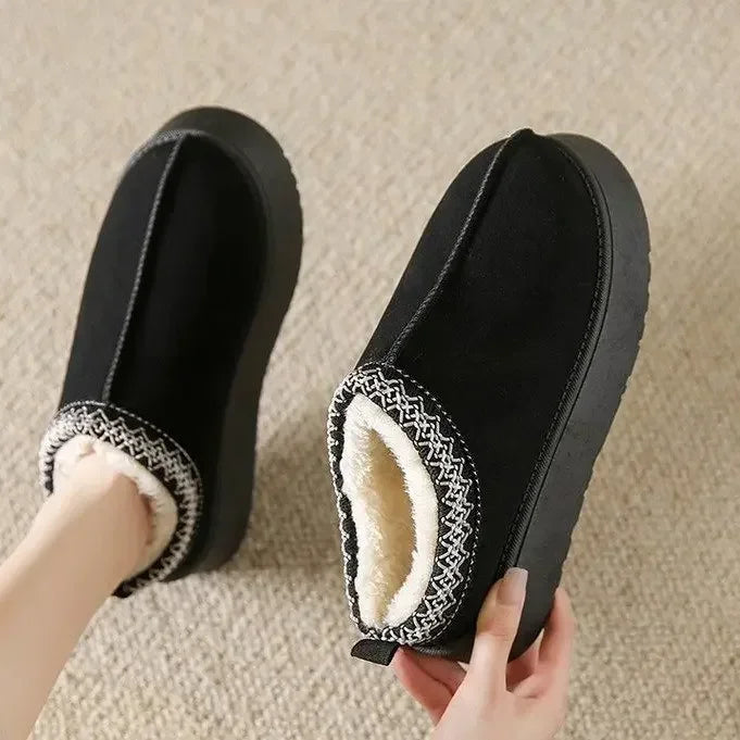 Women's Wool Slippers Warm Sheepskin Platform Shoes 2024