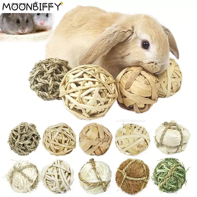 Chewing Braided Ball Guinea Pig Rabbit Hamster Small Animal Play Pet Interactive Chew Toy Natural Grass Ball hamster toy