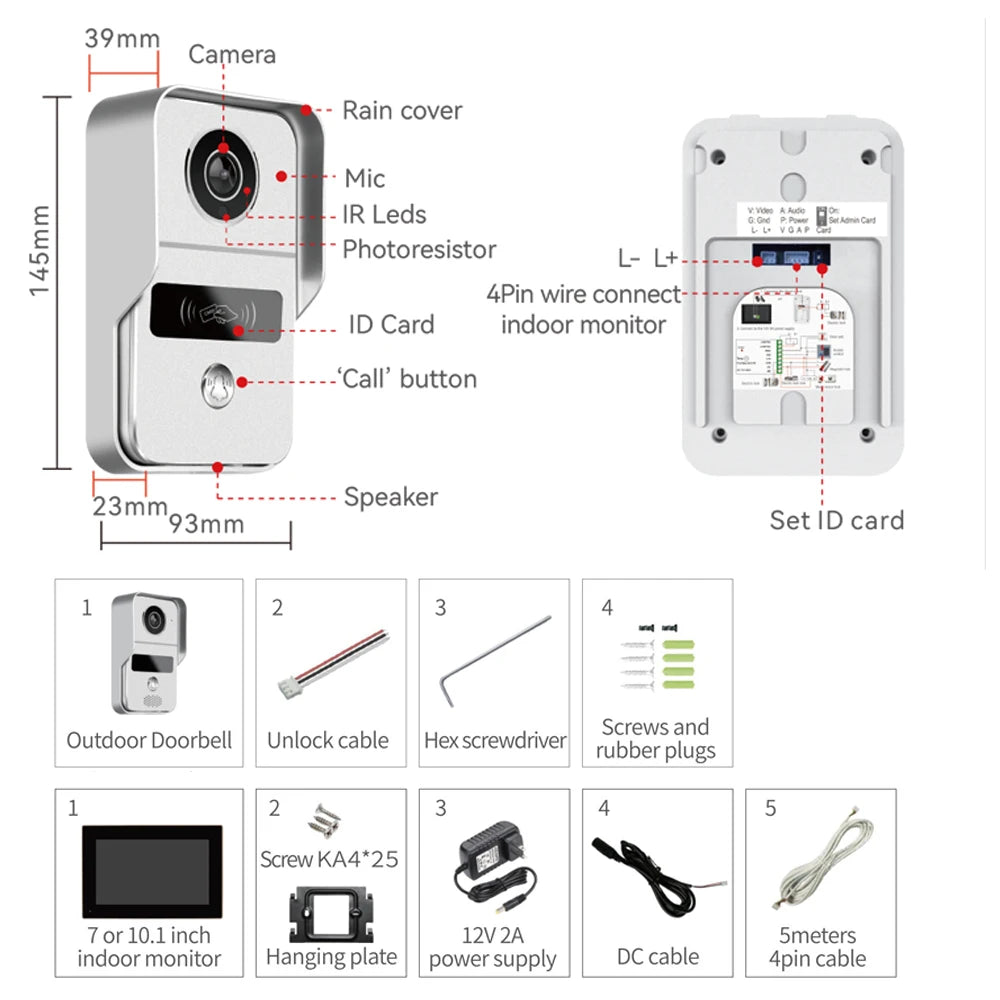 WiFi TUYA Smart APP 7 Inch 1080P Home Intercom Kit Wireless Video Door Phone Wired Doorbell for Villa Flat RFID Access Control