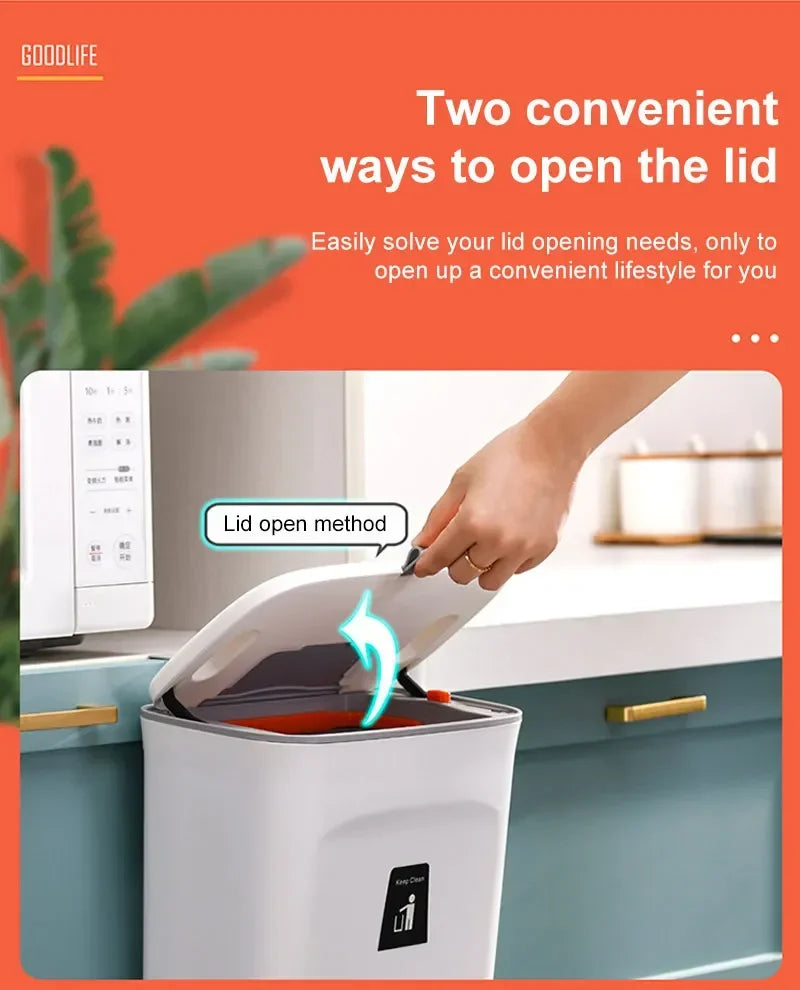 7L 9L Wall Mounted Trash Can with Lid for Kitchen and Bathroom Stylish Waste Bin Eco-Friendly Design