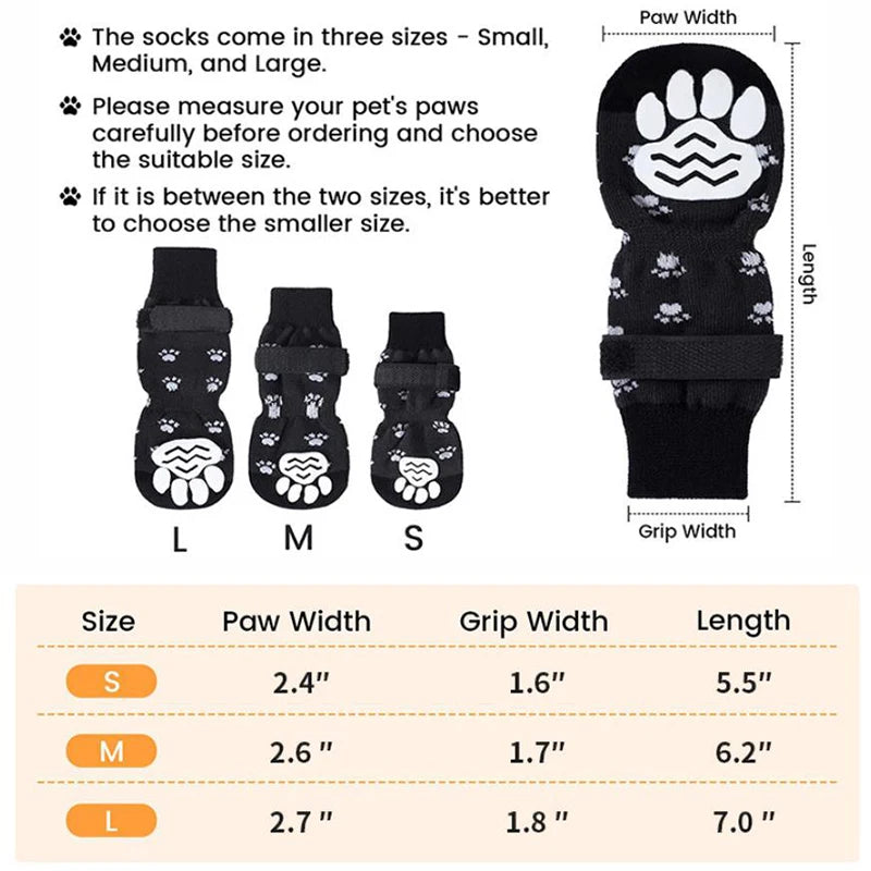 4Pcs/set Anti Slip Dog Socks with Straps Traction Control for Indoor on Hardwood Floor Wear Pet Paw Protector for Small Dogs Pet