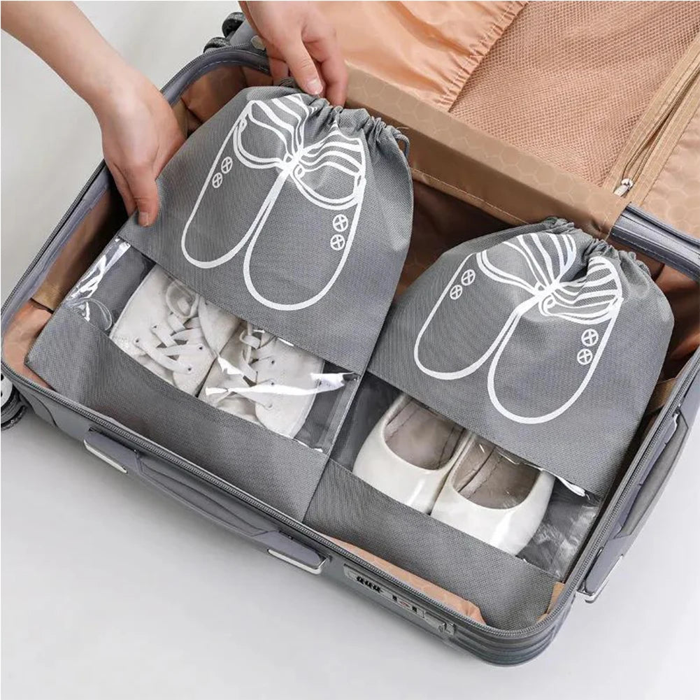 Portable Translucent Matte Non-woven Shoe Storage Bag Dust-proof Travel Organizer