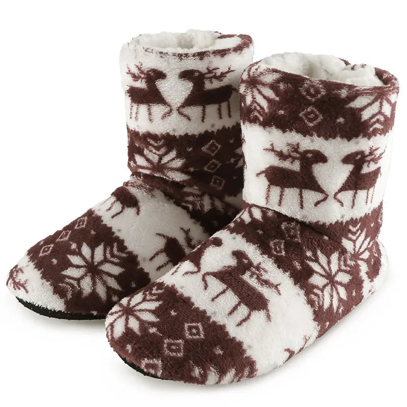 Winter Socks Shoes Woman Christmas Elk Slippers Warm Plush