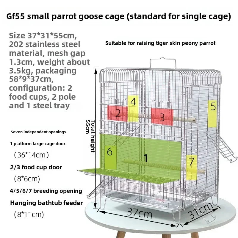 Horizontal silk parrot cage Bird cage Stainless steel bathing Peony Xuanfeng special cage Luxury villa breeding box Household ca