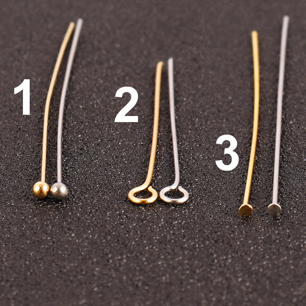 100pcs 15-50MM Stainless Steel Flat Head Eye Pins for Jewelry Making