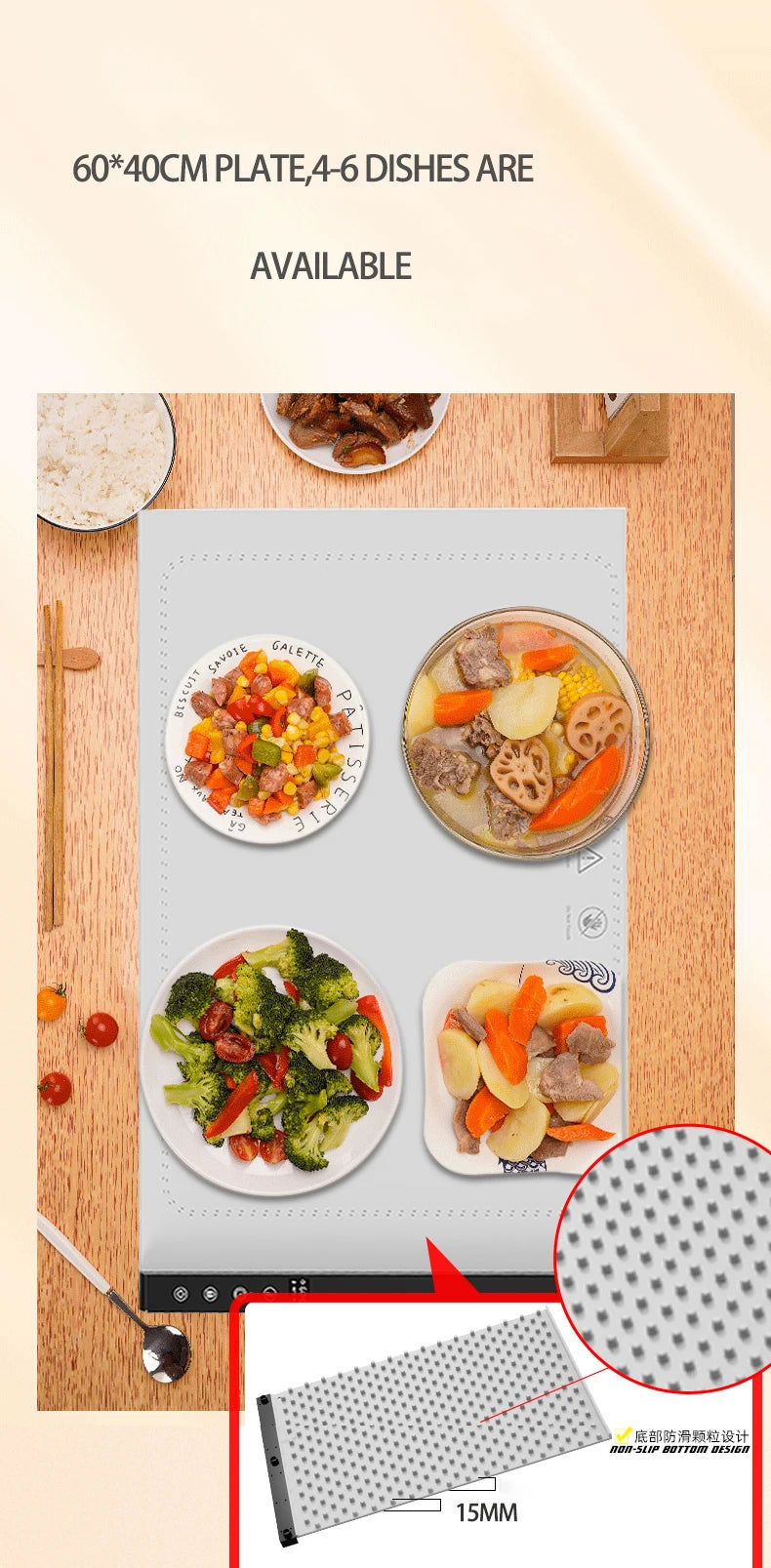 Silicone Heating Mat for Food Warming Adjustable Temperature Buffet and Sabbath Use