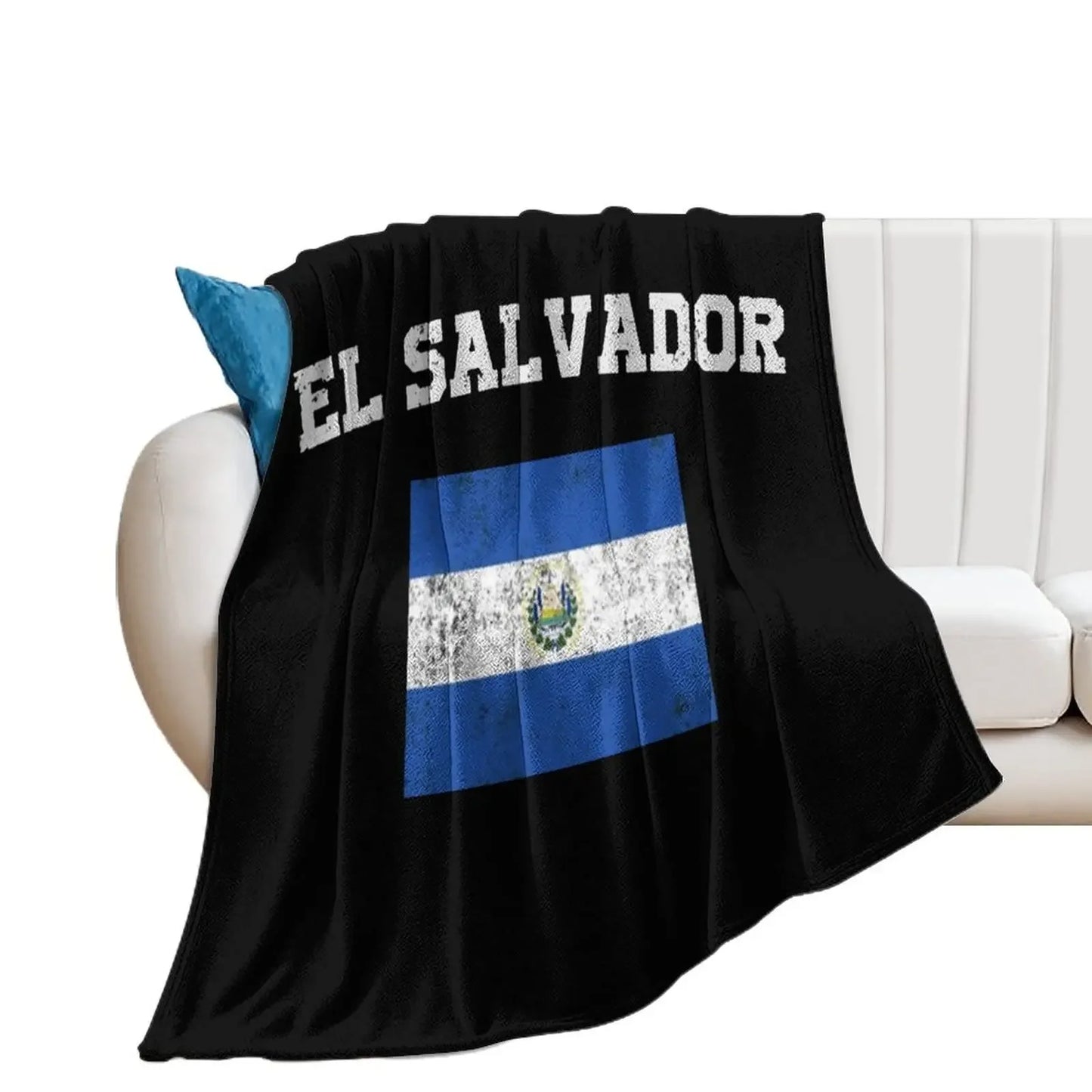 El Salvador Flag Blanket -Blue Sherpa