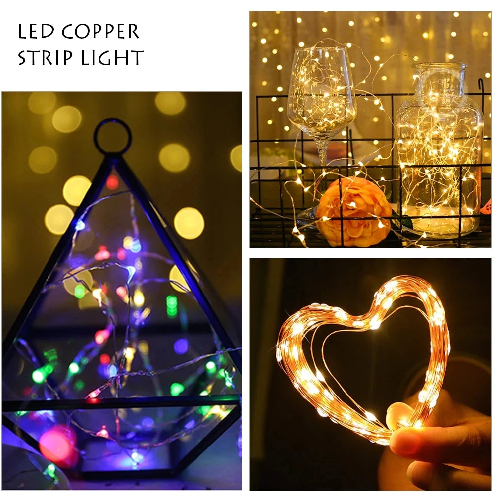 10M 5M 3M 2M Copper Wire LED Tinsel Garland Fairy Lights