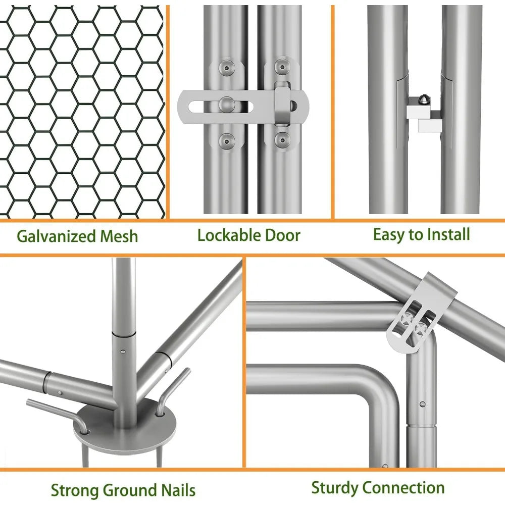 Large Chicken Coop Run with Immersed Wire Mesh, Metal Chicken Coop for 12 Chickens Heavy Duty Chicken Run in for Yard with Wate