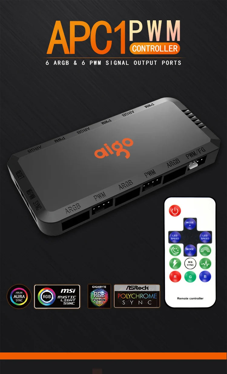 Aigo APC1 4Pin PWM 6 ARGB Ports Speed Controller Hub