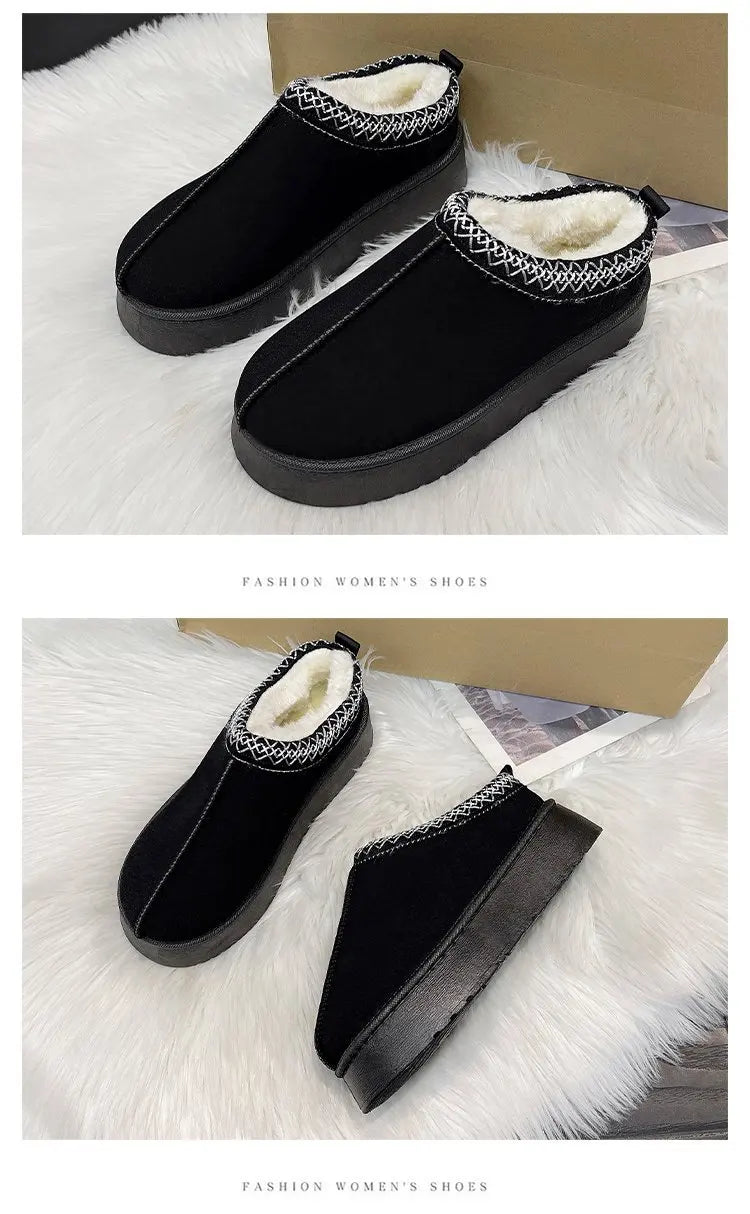Women's Wool Slippers Warm Sheepskin Platform Shoes 2024