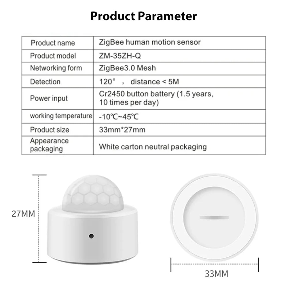 Sensor de movimiento humano Tuya Zigbee Smart Home Mini sensor de movimiento PIR Detector infrarrojo Seguridad Smart Life Funciona con Alexa Gateway