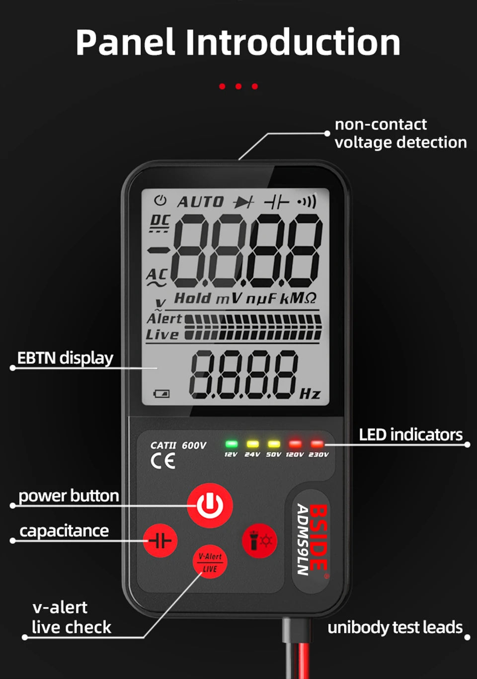 BSIDE Portable Digital Multimeter with AC DC Voltage Detection