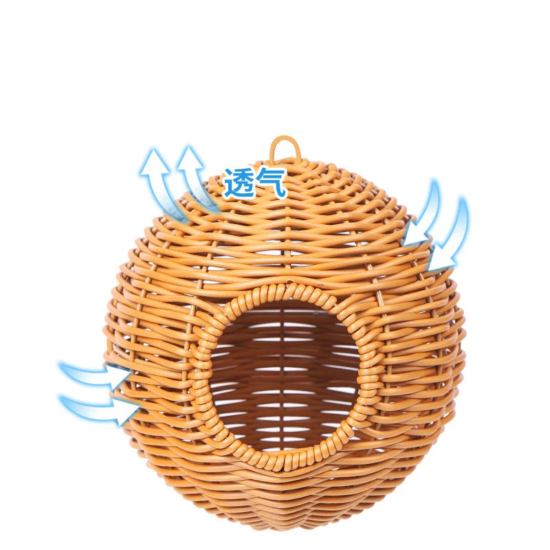 Bird Nest Fake Grass Handwoven Bird Cage House Parrot Canary Lovebird Parakeet Cockatiel Fake Hand-Woven Grass Hatching Bird Hut