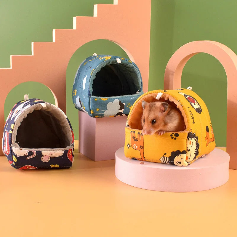 Cute Cartoon Bird parrot Mini Cage Guinea Pig Nest Small Animal Mice Rat Pet Sleeping Bed Hamster House Winter Warm Soft Mat