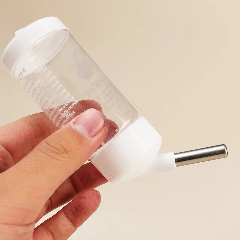 Small Animal Plastic Water Bottle with Stand Holder Drip-proof Pet Water Bottle with Food Bowl for Hamster Guinea Pig Rabbit
