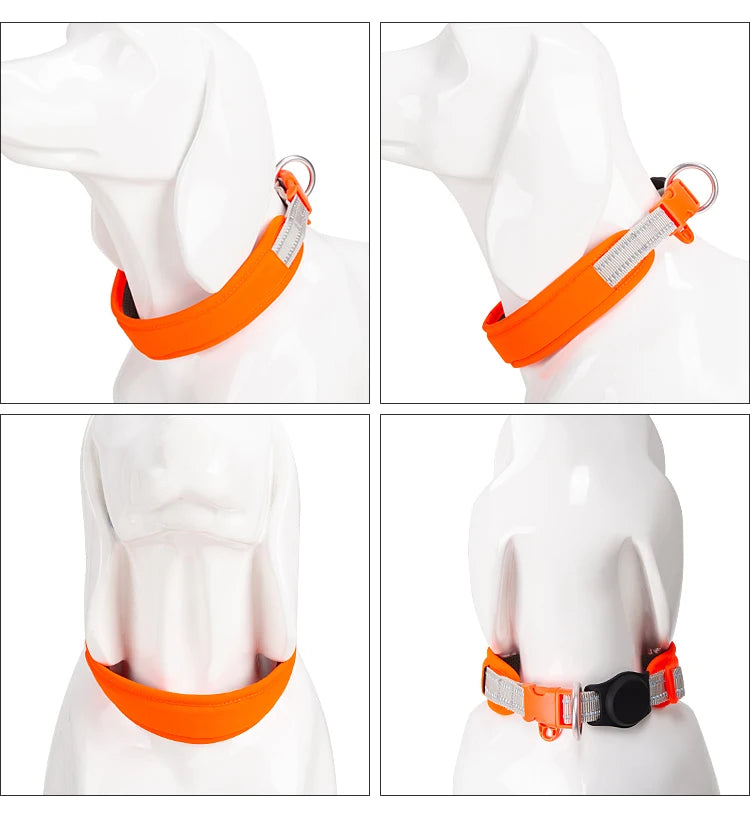 Personalized Adjustable Nylon Reflective Dog Collar with AirTag Holder for Small Medium and Large Dogs