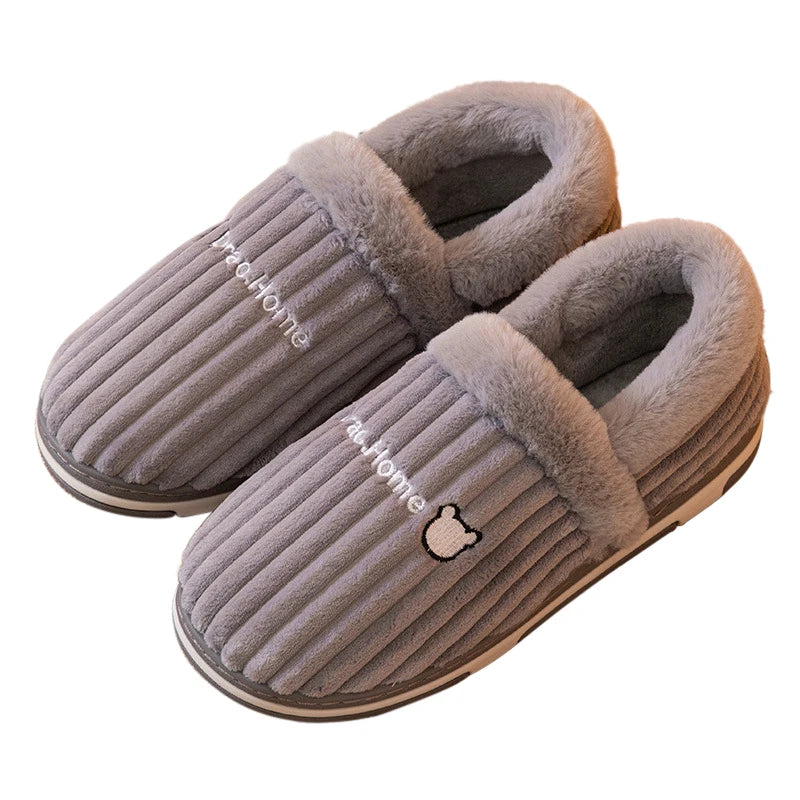 Comwarm New Women Slippers Plush Fur Thick Sole Antiskid