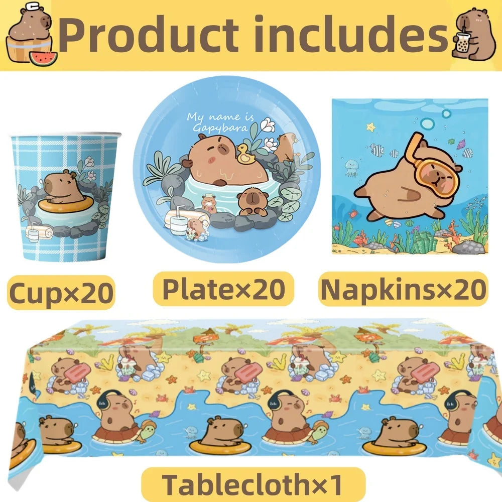 Capybara Birthday Decorations Balloons Cute Tableware Set