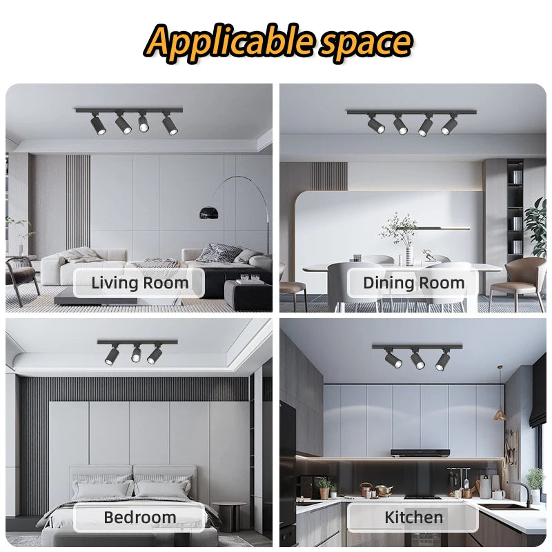 Dimmable GU10 Track Light Set Smart Home Spotlights Adjustable Ceiling Rail Lighting for Kitchen and Living Room