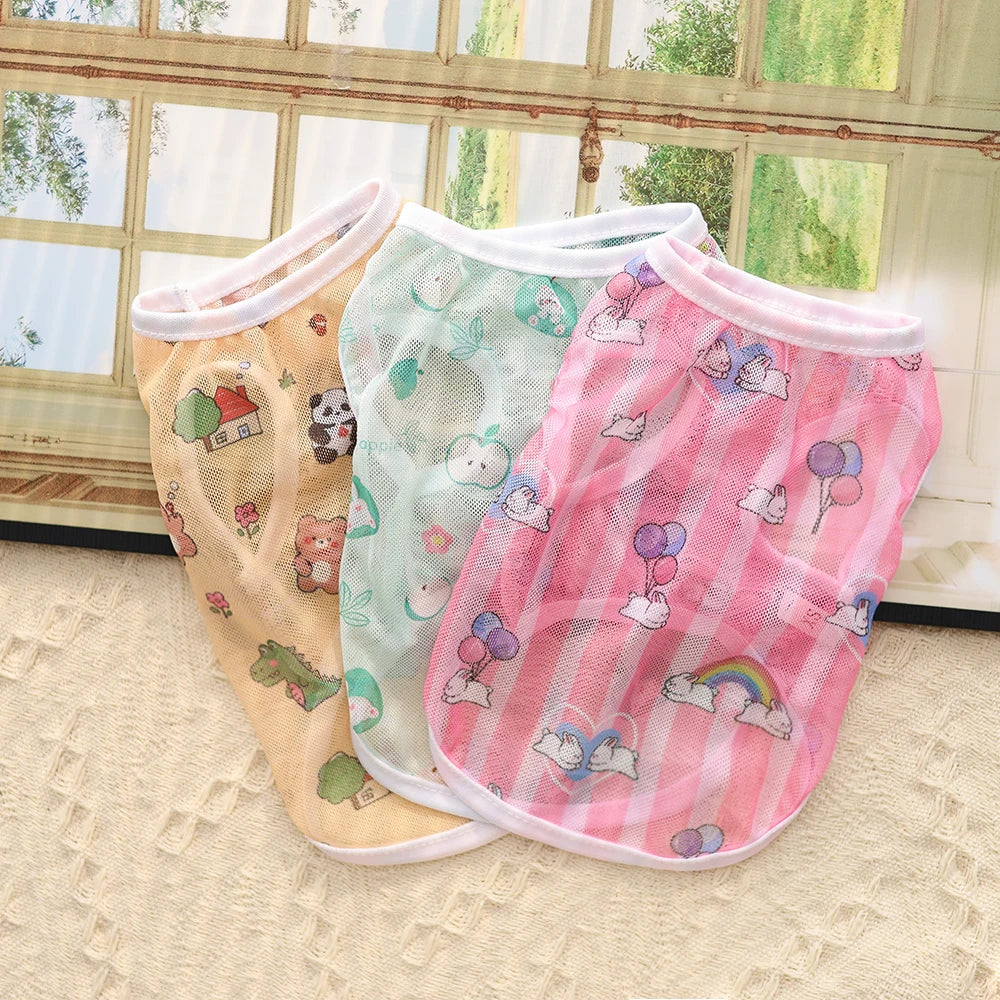 Pet clothing original cartoon cute summer westernized thin cat and dog clothing breathable mesh vest cat clothing