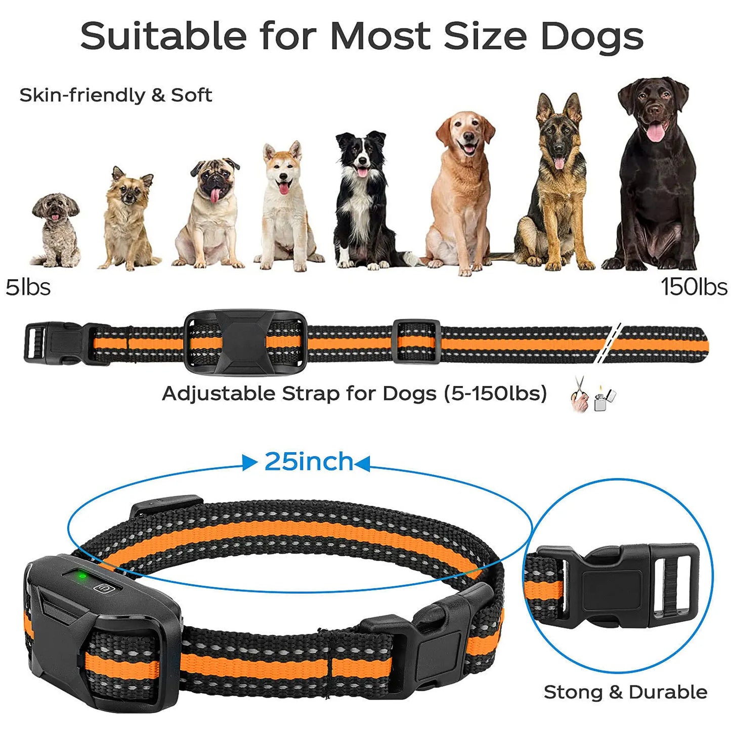 3300Ft Waterproof Electric Dog Training Collar with Remote Control for 5 to 120lbs Puppies Featuring Shock and Vibration