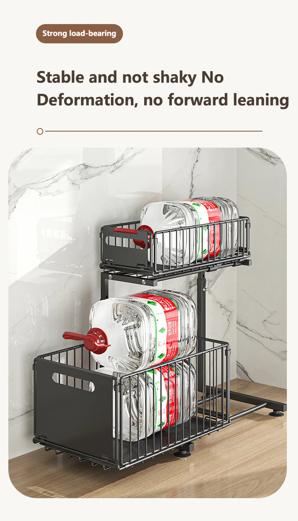 2 Tier Pull Out Cabinet Organizer Adjustable Kitchen Storage Rack