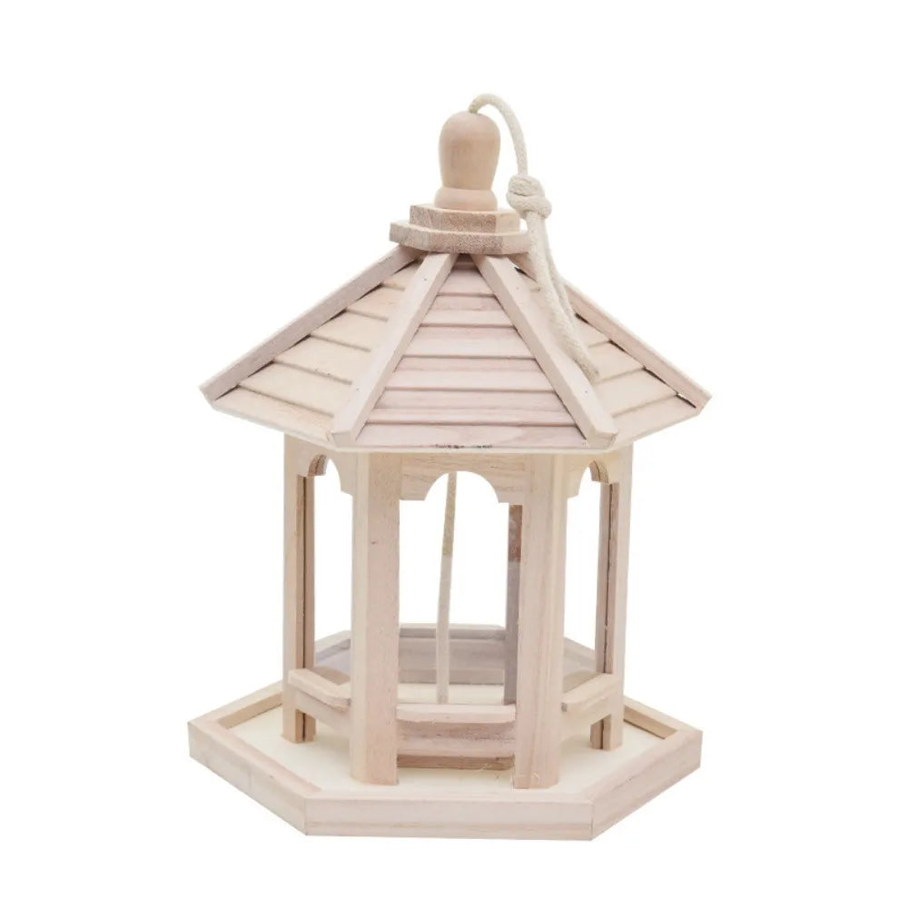 Durable House Shape Bird Feeder House Hanging Wooden Pet Feeder Box Bird Food Dispenser Balcony