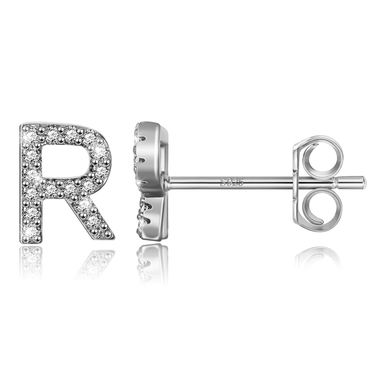 Simple Metal 925 Sterling Silver Letter Earrings with Zircon
