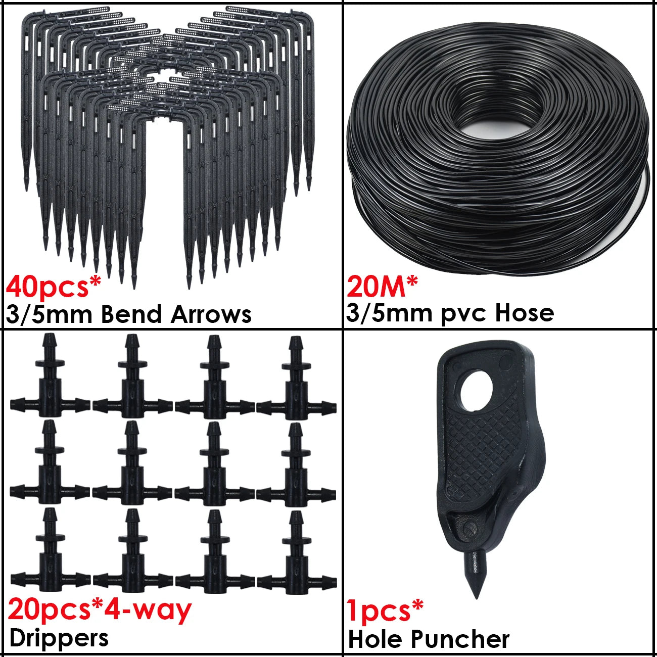 KESLA Greenhouse Drip Irrigation System 4-Way 3/5mm Automatic Watering Kit for Potted Plants 10 or 20 Sets