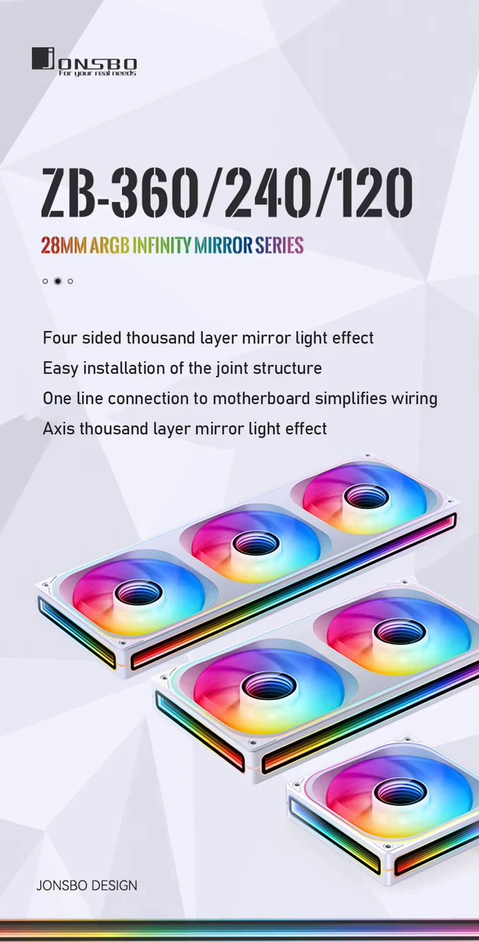 JONSBO ZB-120 ARGB Computer Case Fan 12CM 5V PWM Monolithic Structure Water-Cooled Fan Kit