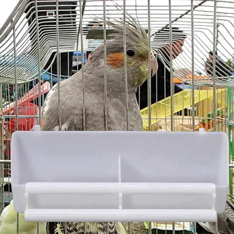 Bird Feeder No Mess Cage Hanging Feeder Cup Pet Bird Food Double Plastic Seed Water Feeder Dispenser Standing Frame for Parrots