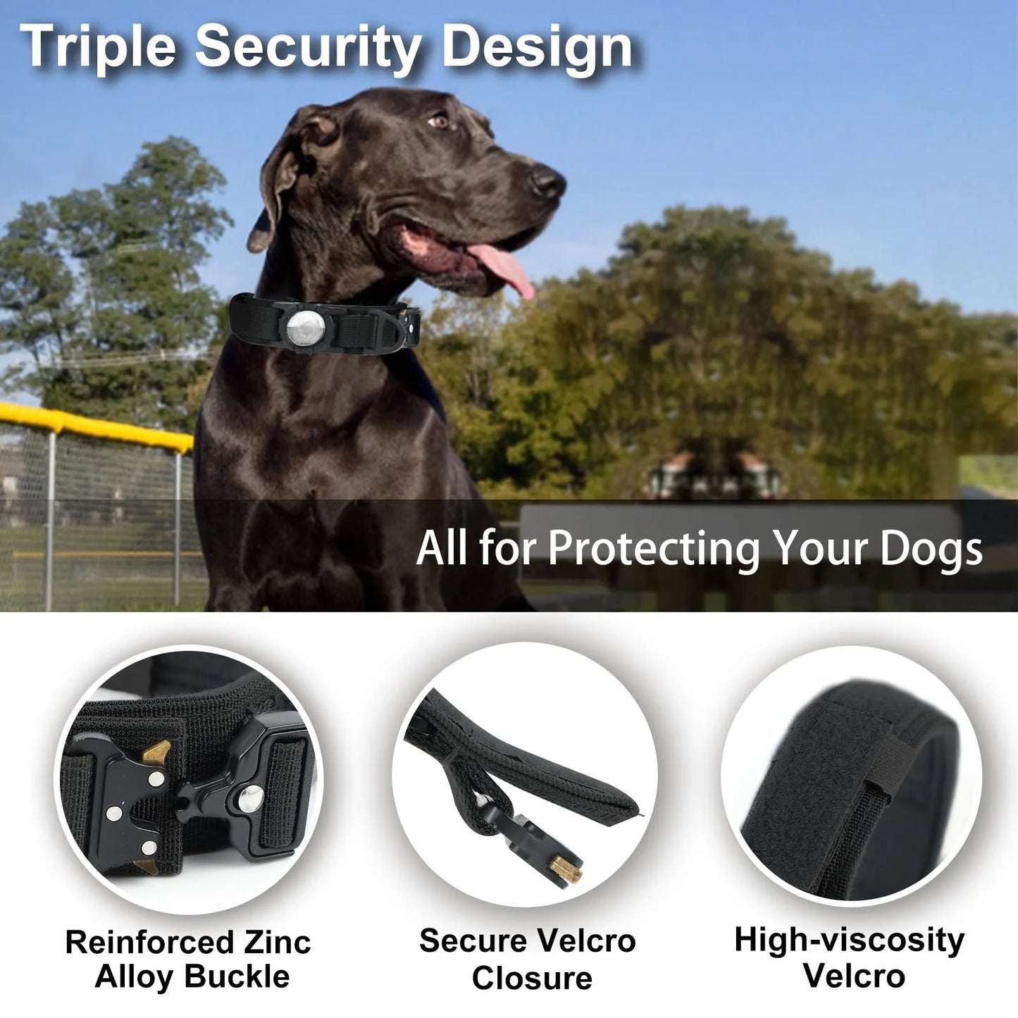 Tactical AirTag Dog Collar with Handle and Metal Buckle for Medium Large Dogs