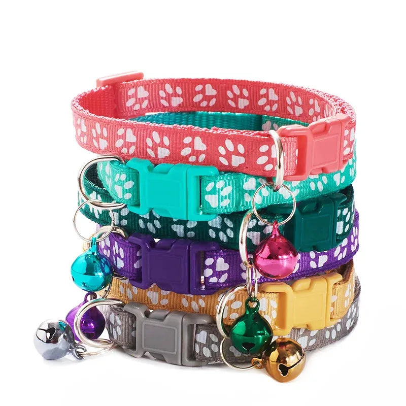 1/3/6/12/18Pcs Pet Collar With Bell Footprints Colorful Dog, Dog, Cat Accessories Cat Collar Adjustable Bell Ring Necklace Pet