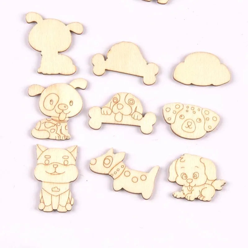 Lovely Dog Cat Fish Natural Wooden Chips for Scrapbooking DIY