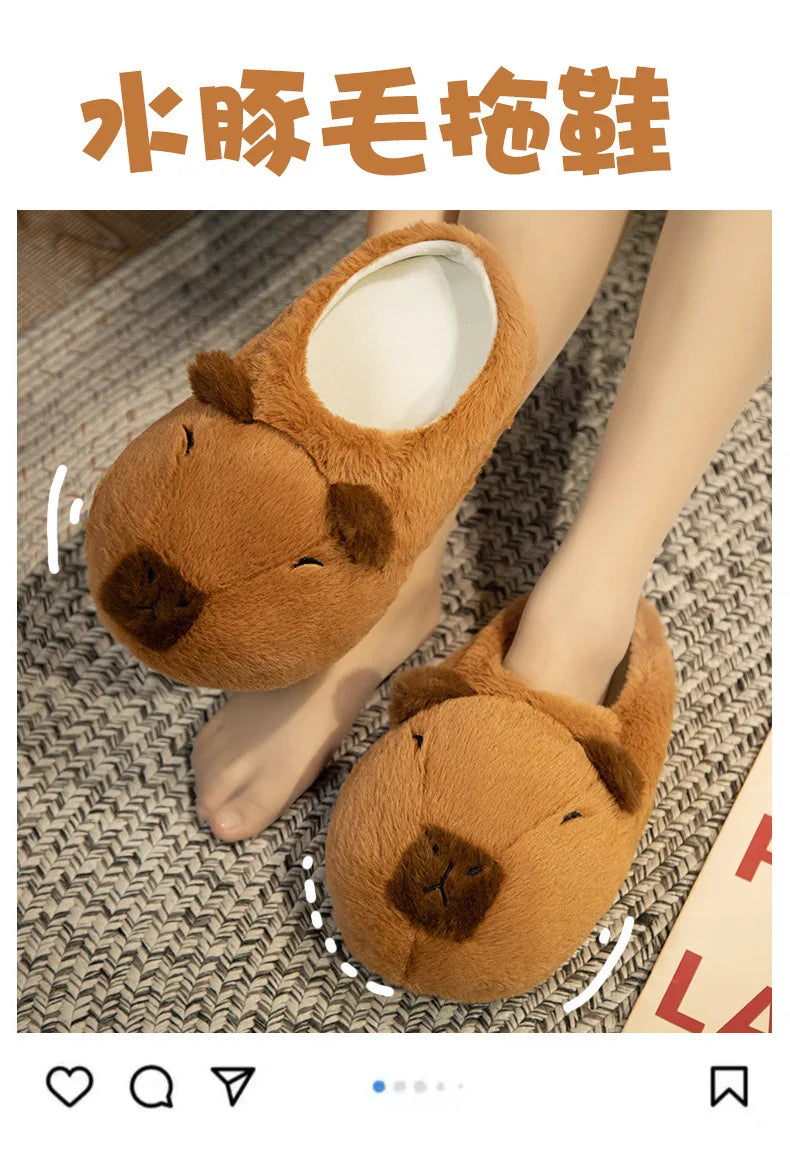 Cute Capybara Plush Slippers Soft Warm Indoor Shoes