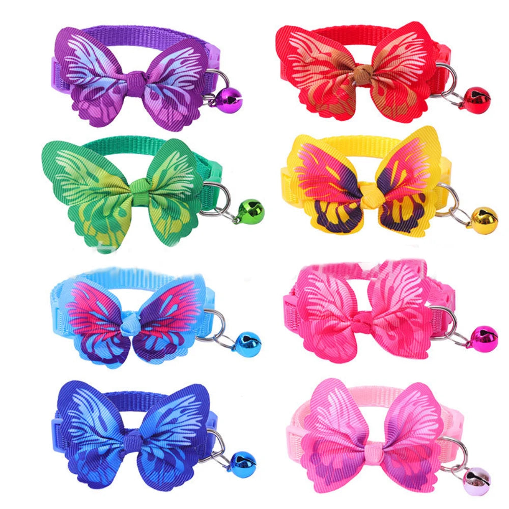 Adjustable Butterfly Bell Pet Collar - Multicolor Cute Design with Safe Lead Clasp for Cats & Small Dogs