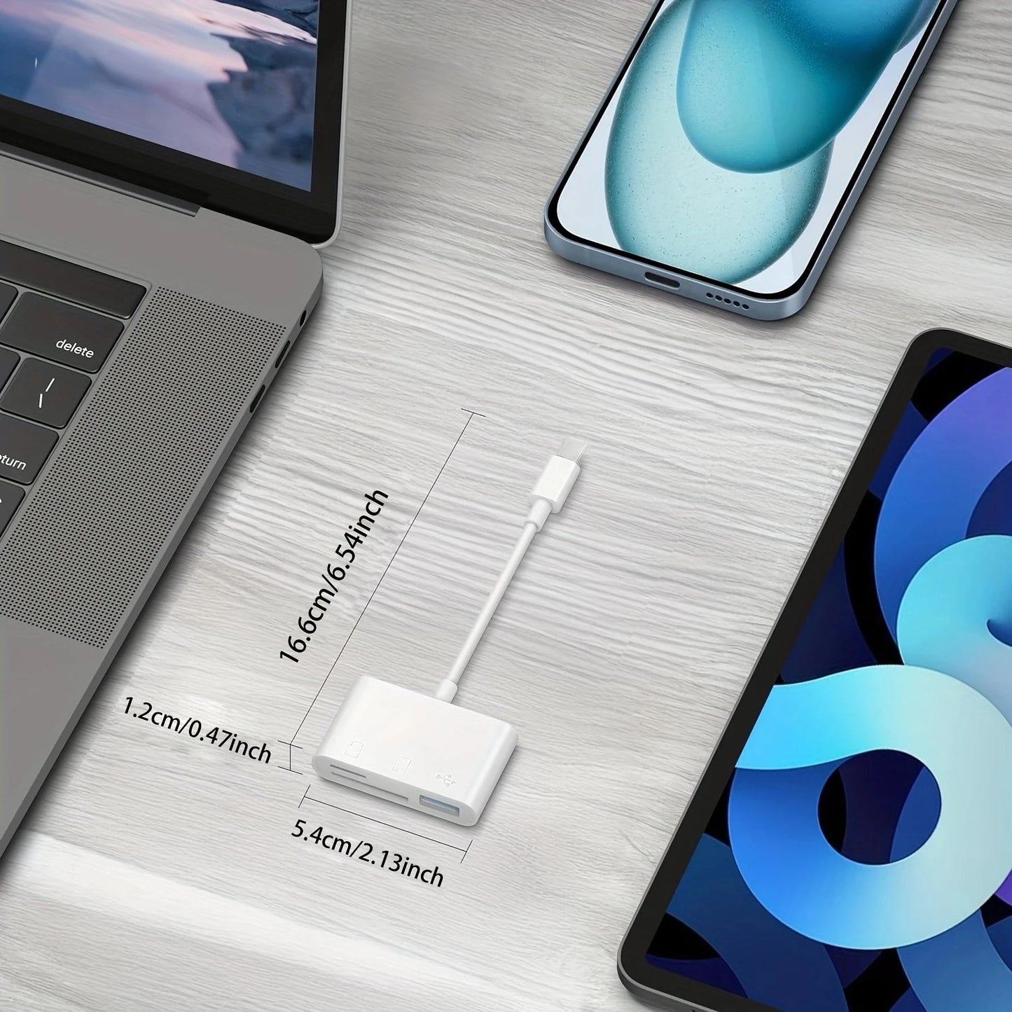 USB C To SD/TF Memory Card Reader, 3-in-1 Fast Data Transfer for iPhone 15 Pro, iPad, Mac, Android & PC