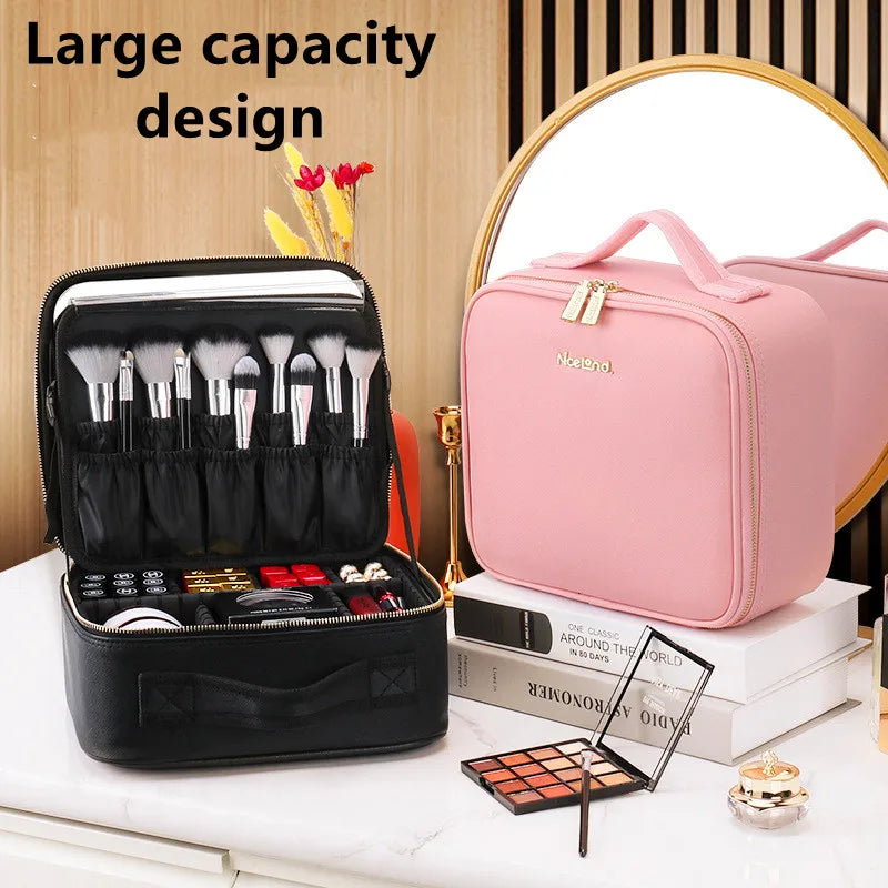 Smart LED Makeup Case with Mirror and USB Charging Waterproof Travel Cosmetic Bag for Women Portable Vanity with Adjustable Lighting