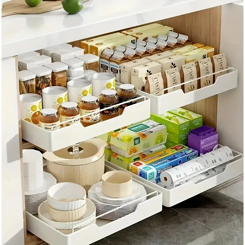 New Kitchen Storage Rack with Slide Rails Pull-out Drawer Organizer