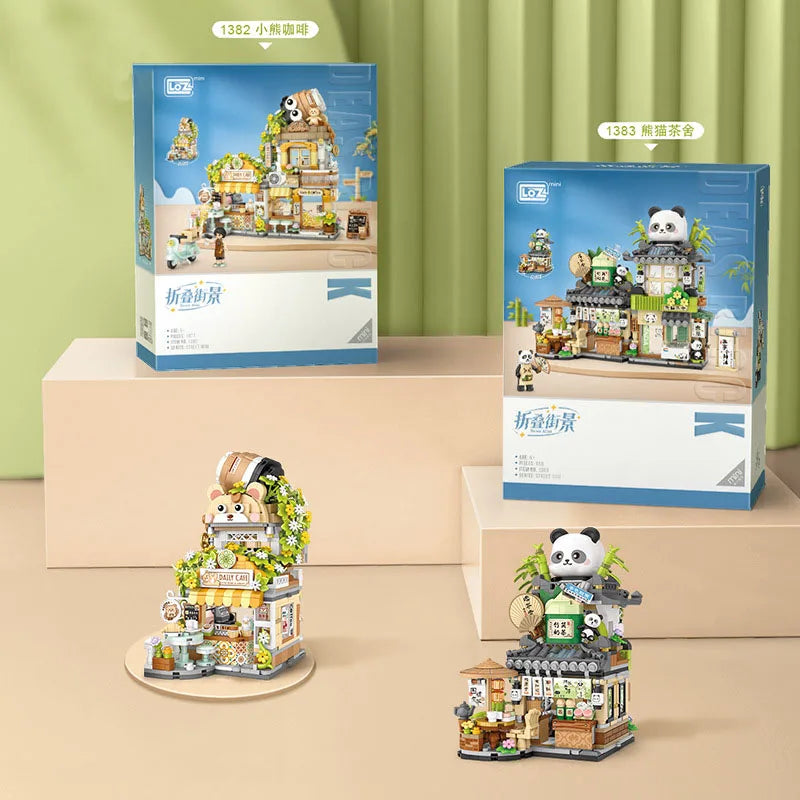 Street View Mini Building Blocks Gift Set – Izakaya Shaved Ice Shop, Takoyaki Shop, Coffee Shop and Panda Tea House
