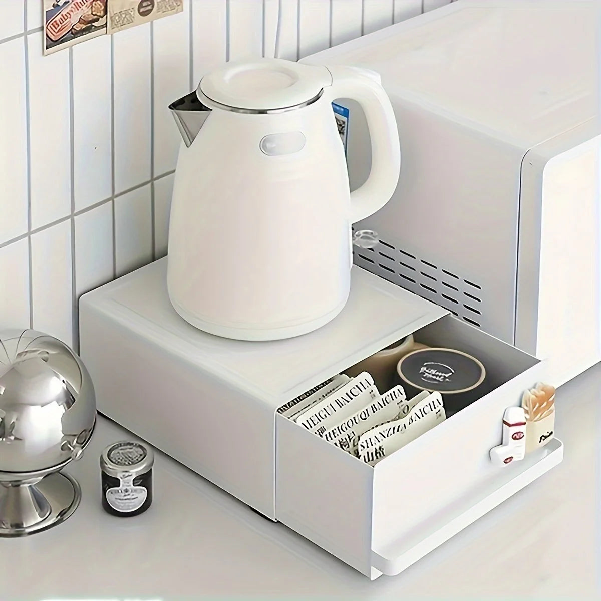 1pc Kitchen Countertop Metal Storage Box with Drawer Organizer