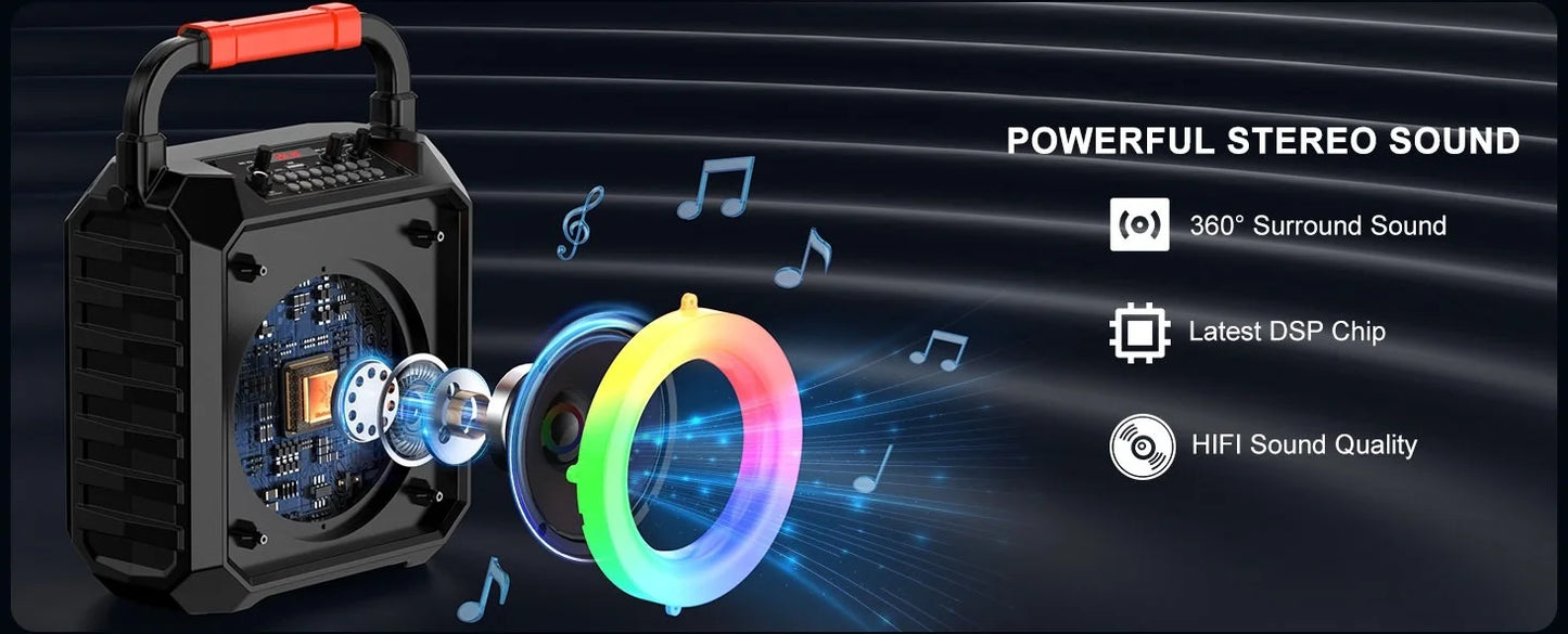 T17 Karaoke Machine with 2 Wireless Microphones Portable Bluetooth Speaker and RGB Colorful Lights