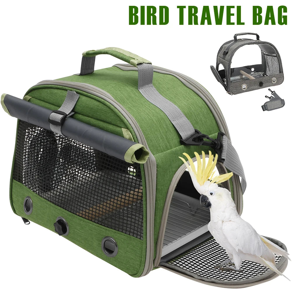 Portable Bird Travel Bag Oxford Cloth Bird Carrier Parrot Travel Cage with Tray and Clear Window Travel Bird Raising Supplies