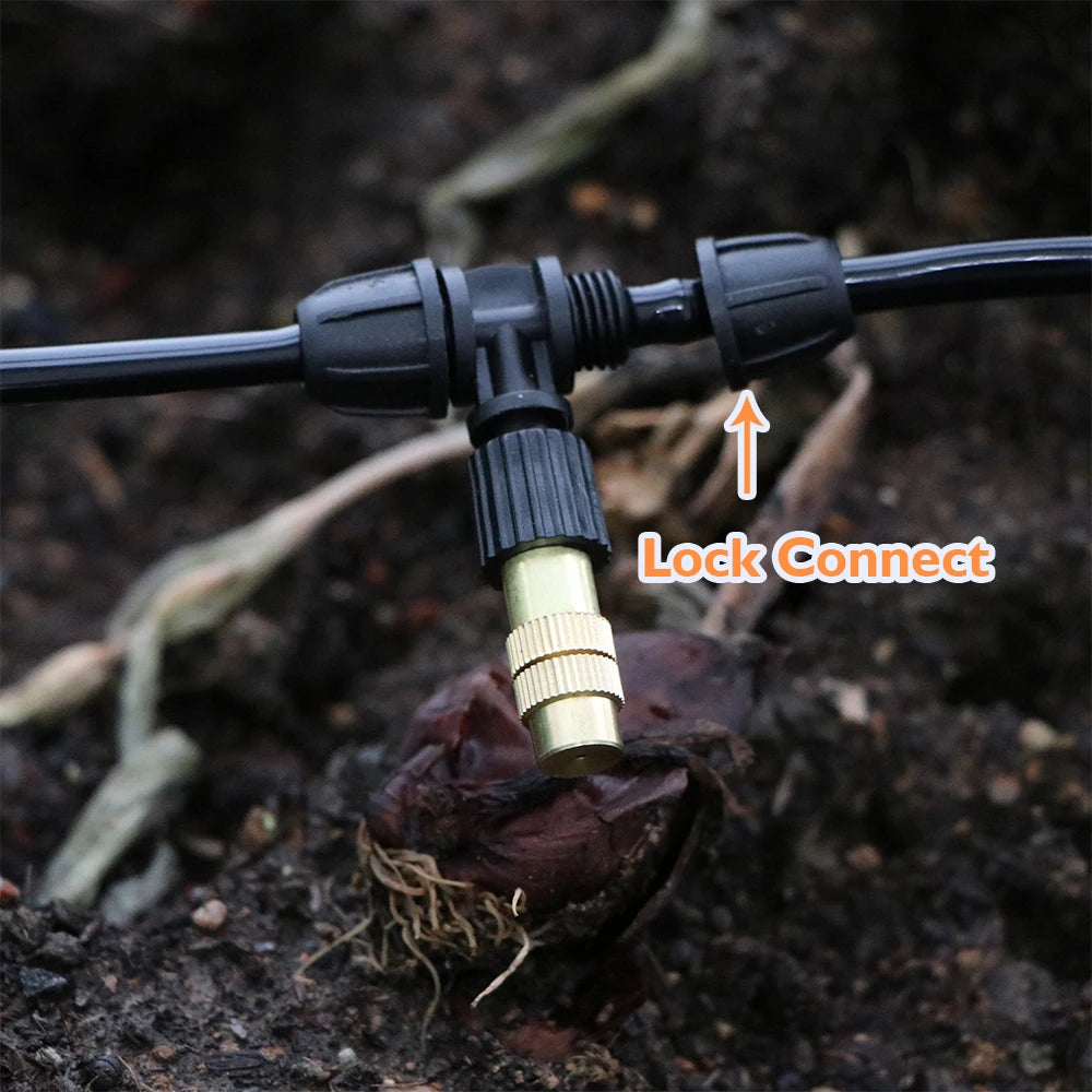 Garden Misting Irrigation Kit 10/20/30M 1/4 Inch Hose with Brass Nozzle for Balcony Greenhouse and Lawn Cooling