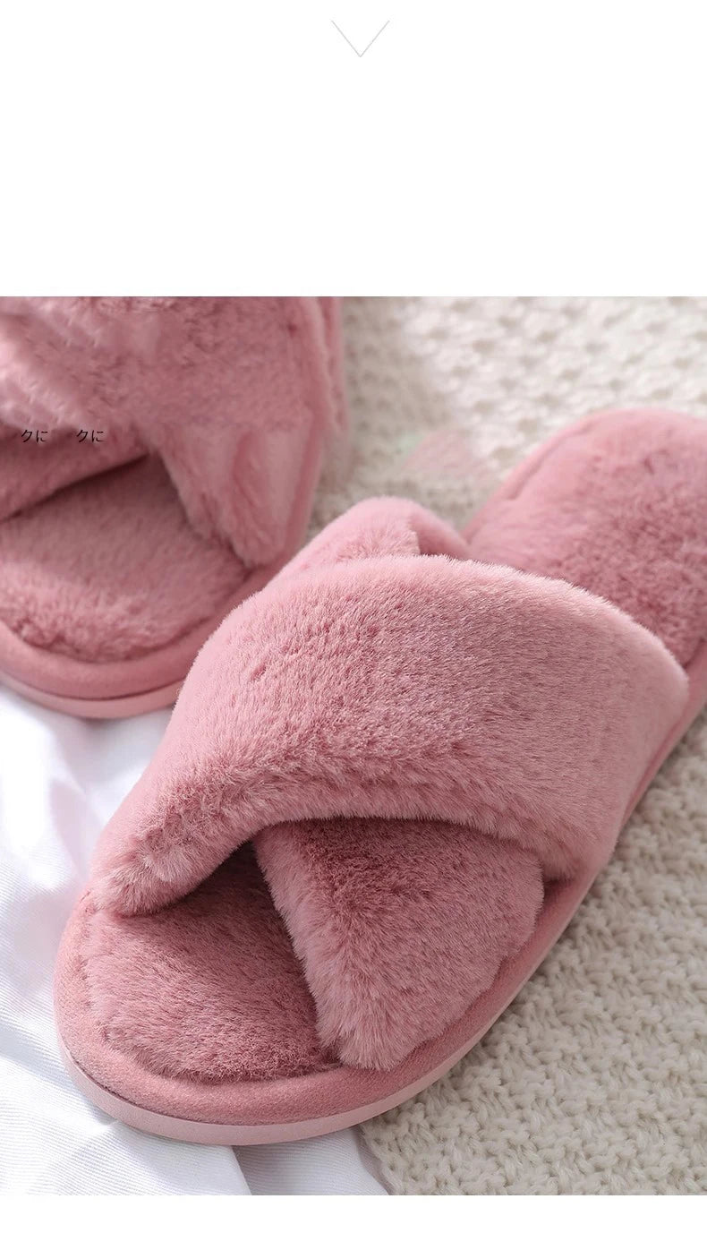 Winter Cross Imitation Rabbit Fur Slippers for Women