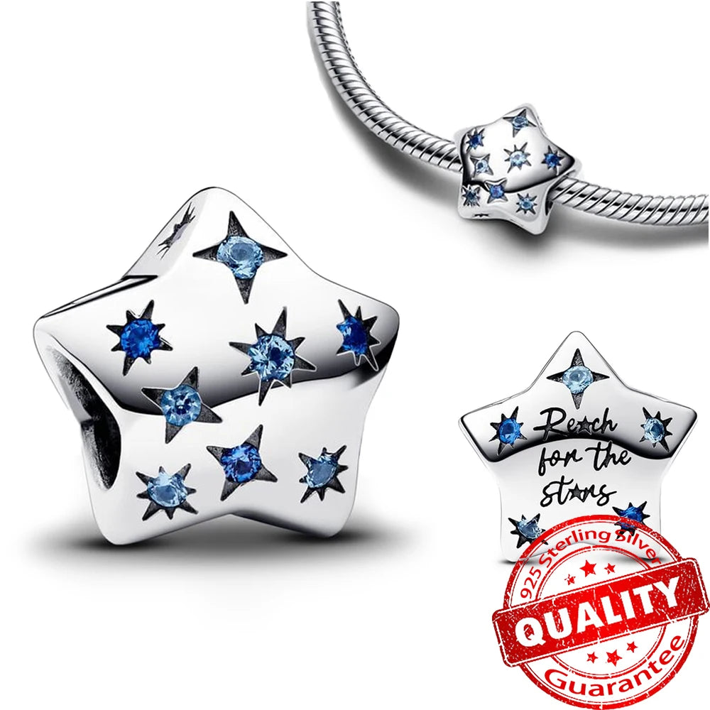 Authentic 925 Sterling Silver Charm Sparkling Star Moon Sun Pendant Jewelry Gift