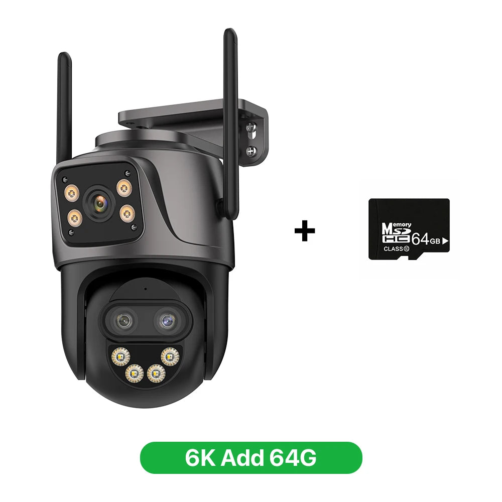6K 9MP HD Outdoor IP Camera with Three Lenses Dual Screen WiFi PTZ Auto Tracking Security Surveillance System
